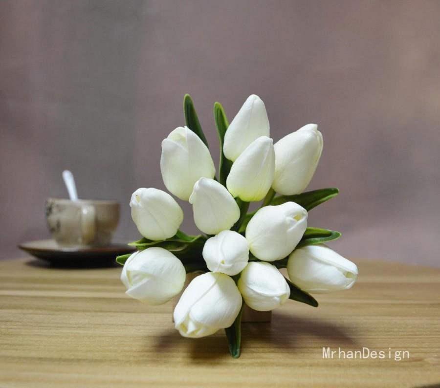Wedding - Real Touch Silk Bridal Bouquets White Mini Tulips Table Centerpieces Artificial Tulips Craft Supplies