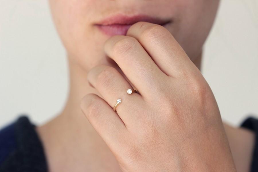 Hochzeit - Dual Stone Ring - Diamond Wedding Ring - Horseshoe Ring - 18k Gold