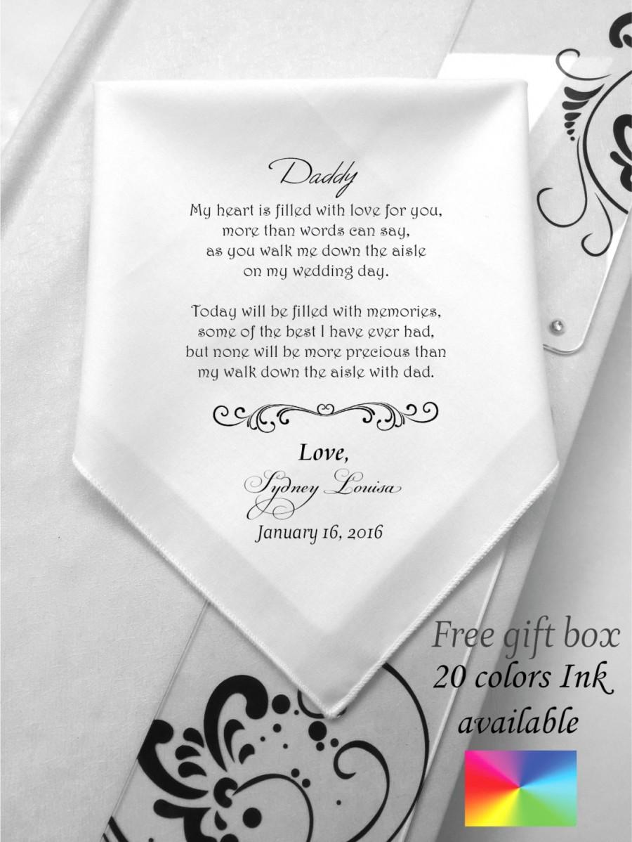 Wedding - Customized Father Of the Bride Wedding Handkerchief- Wedding Poems for Dad-Printed-Prints Hankie-Free Wedding Handkerchief Gift Box