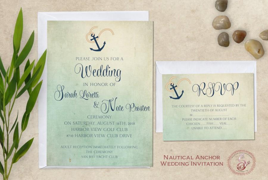 Wedding - Nautical Wedding Invitation, Beach Wedding Invitation, Destination Wedding Printable Wedding Invitation