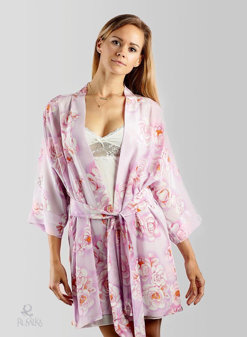 Wedding - Floral bridesmaid silk robe - rose pink - Flora summer collection - silk robe - flower