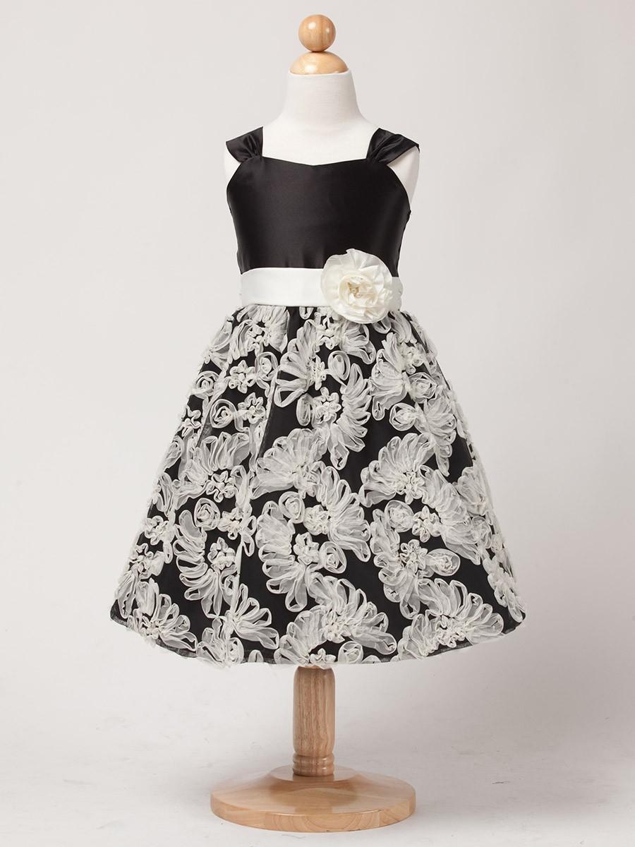 زفاف - Black Satin Bodice Dress w/ Fanned Mesh Embroidery Style: DSK446 - Charming Wedding Party Dresses