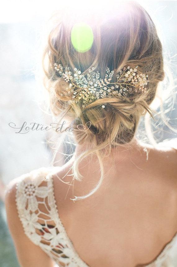 Wedding - Gold, Antique Gold, Silver Boho Headpiece, Opal Flower Hair Crown, Hair Vine Wreath, Wedding Headband - 'ZOYA'