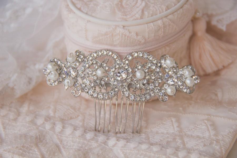 Hochzeit - Pearl Crystal Bridal Hair Comb, Luxury Wedding Headpiece, Rhinestone Hair Comb, Vintage Style Hair Pieces, Gatsby, Wedding Jewelry