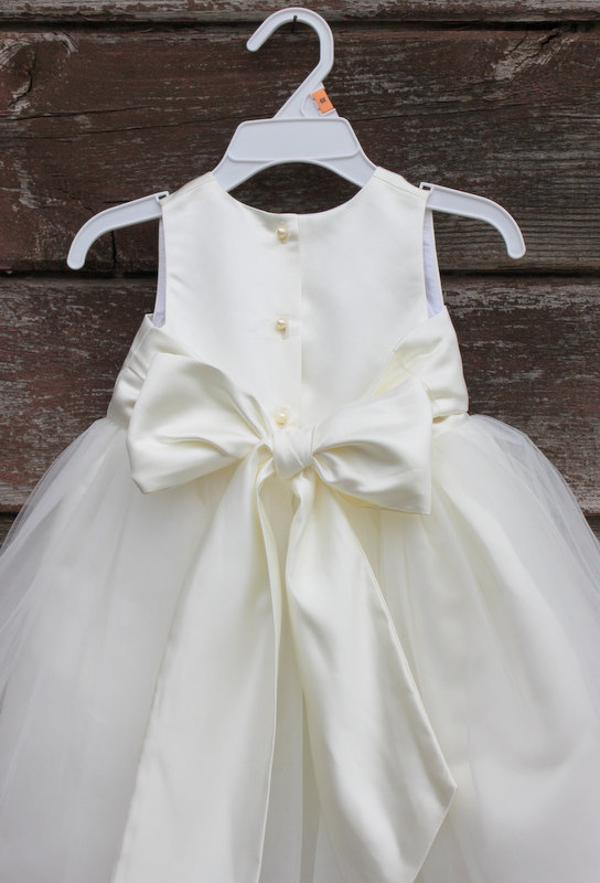 Mariage - Ivory Flower Girl dress bow sash pageant petals wedding bridal children bridesmaid toddler elegant