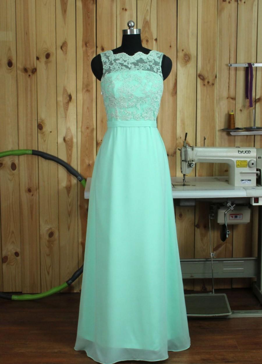 Mariage - Mint Lace Bridesmaid dress, Lace Wedding dress, Formal dress, Backless Evening dress, Prom dress Floor length