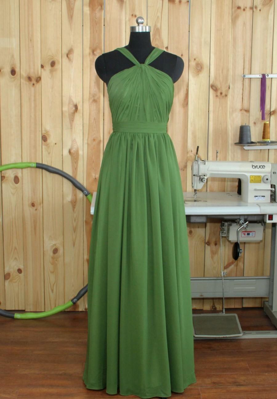 Hochzeit - 2016 Green Bridesmaid dress, Detachable Straps Wedding Dress, Chiffon Formal dress, Backless Detachable Straps Cocktail dress Floor length