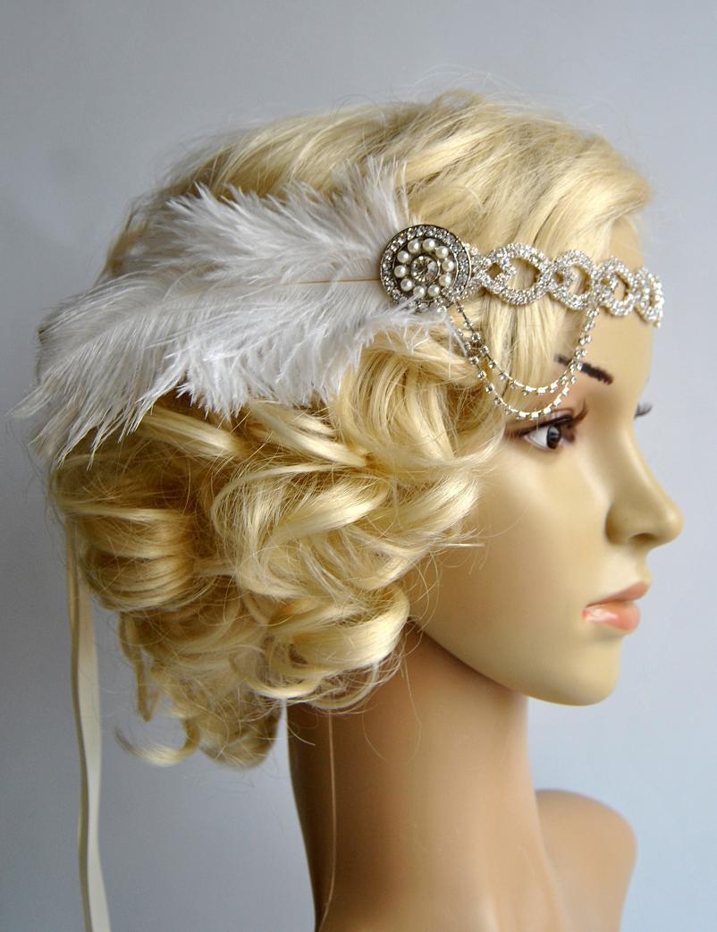 Hochzeit - The Great Gatsby 20's rhinestone pearls flapper headband,20's flapper Headpiece headband, Bridal Headband, Crystal Ribbon Headband
