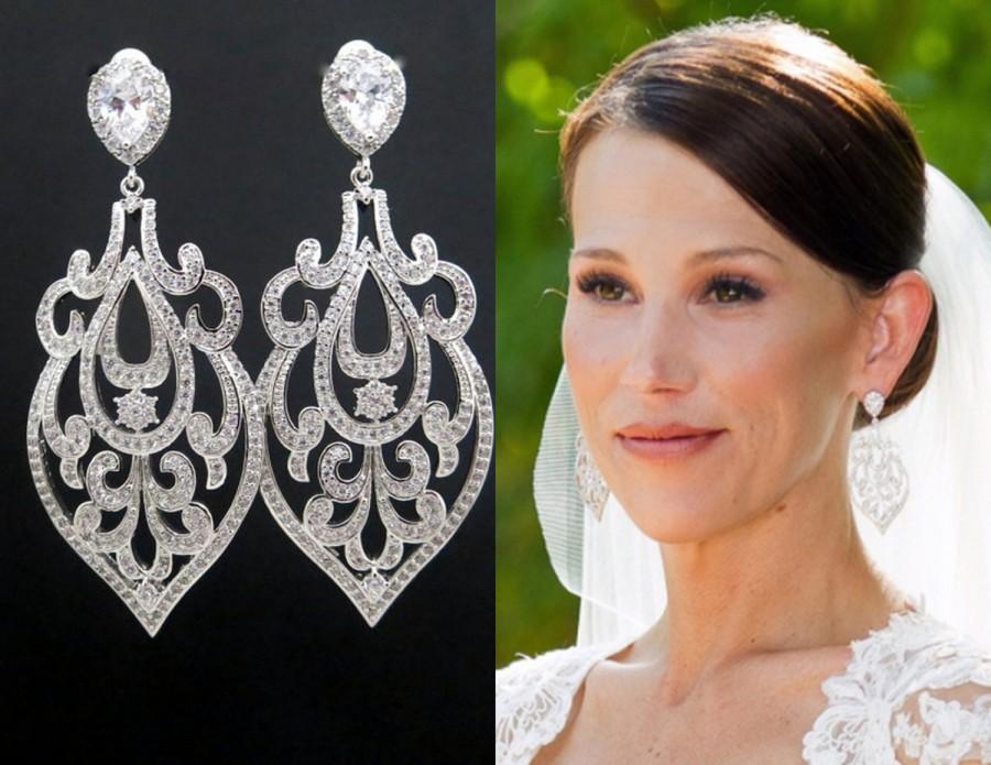 Mariage - Bridal Earrings, Crystal Wedding earrings, Wedding jewelry, Chandelier earrings, Statement earrings, Teardrop earrings, CZ earrings AMELIA
