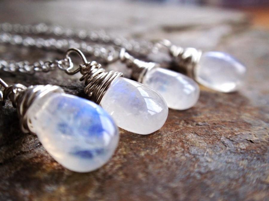 Wedding - Sterling silver rainbow moonstone necklace, perhaps bridal jewellery or bridesmaid gift necklace, from UK
