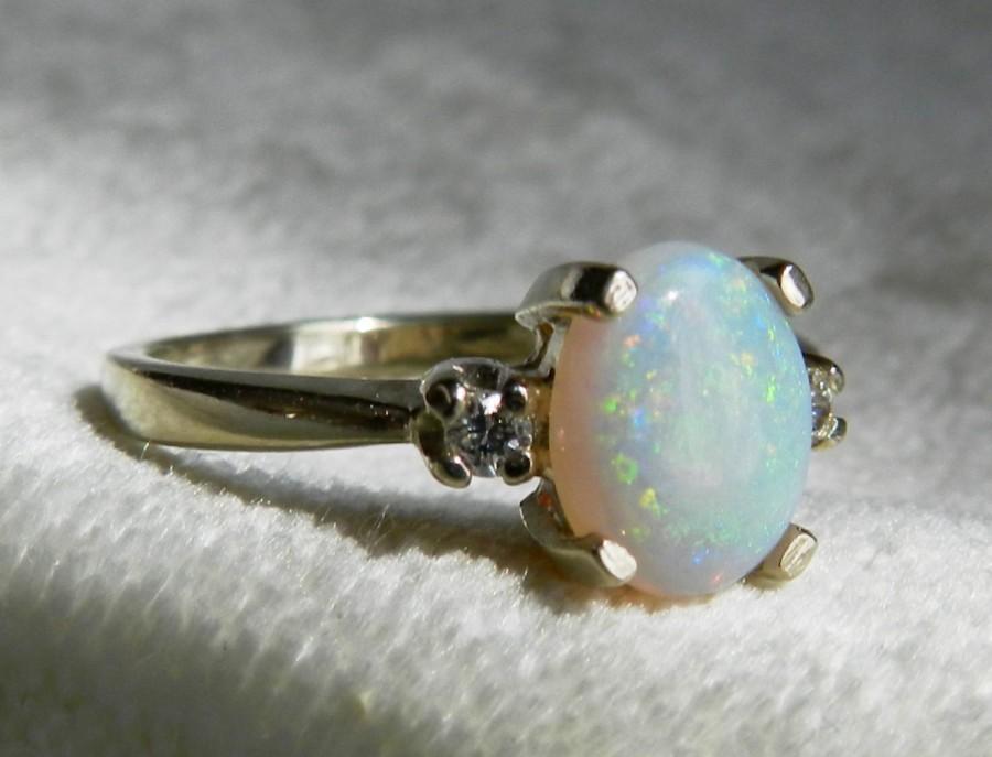 زفاف - Opal Ring 14K Diamond Opal Engagement Ring Vintage Australian Opal Ring Unique Engagement Ring October Birthstone Libra