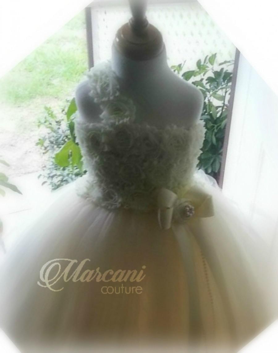 Wedding - Ivory Pearl Flower Girl Dress, Flower Girl Dress,Tutu Flower Girl Dress,Vintage Tutu Dress,Vintage Flower Girl Dress,Tulle,Tutu Dress