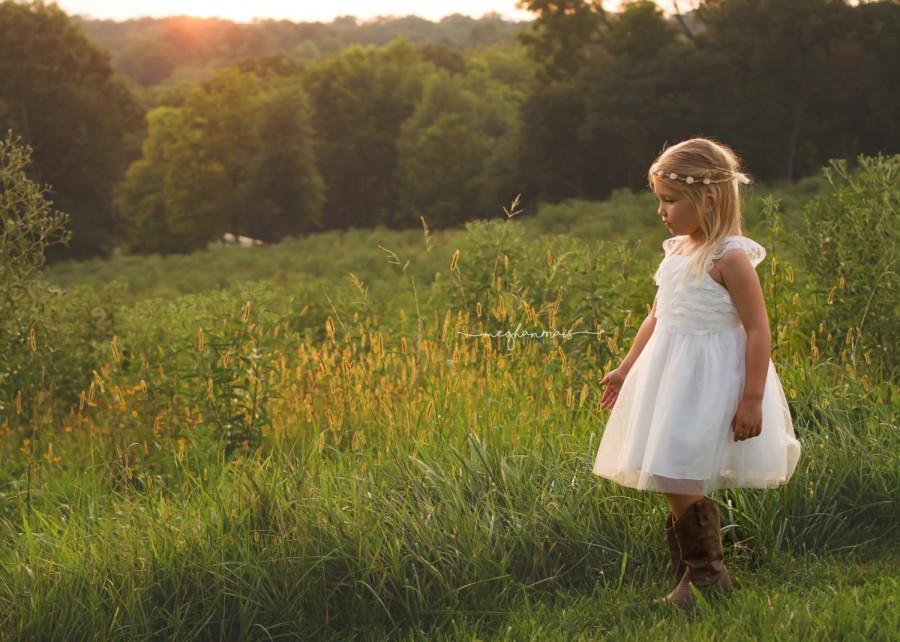 Mariage - Lace Rustic Flower Girl Dress Tulle Flower Girl Dress Boho Flower Girl Dresses Country Flower Girl Dress Lace Rustic Flower Girl Cross Back