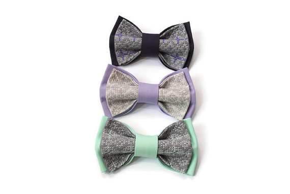 زفاف - Set of 3 men's bow ties Gray necktie Lilac bowtie Eggplant tie Mint bow tie Groomsmen ties Gift for boyfriend For lavender mint wedding