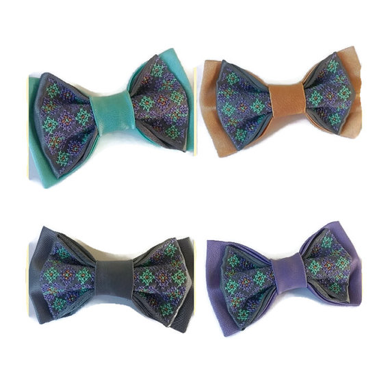Hochzeit - Bow tie Set of 4 embroidered Satin bow ties Teal bowtie Purple tie Copper necktie Grey tie Wedding Bryllup Hochzäit Huwelijk Häät Bröllop