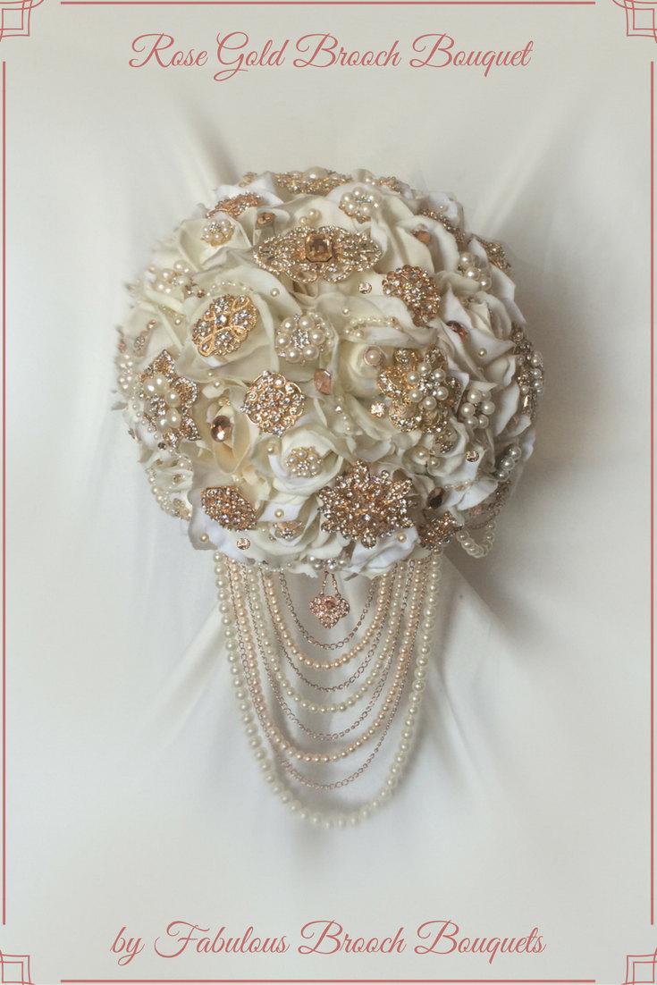 زفاف - Rose Gold Brooch Bouquet, Brooch Bouquet, Rose Gold Cascading Brooch Bouquet, Deposit, Full Price 495.00