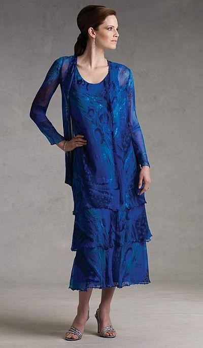 Mon Cheri Capri Royal Blue Tiered Tea Length MOB Dress CP2901-19