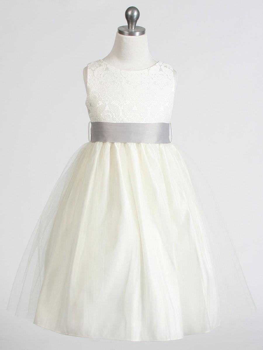 Wedding - Ivory Jacquard Bodice w/ Tulle Skirt & Removable Sash Style: DSK394 - Charming Wedding Party Dresses