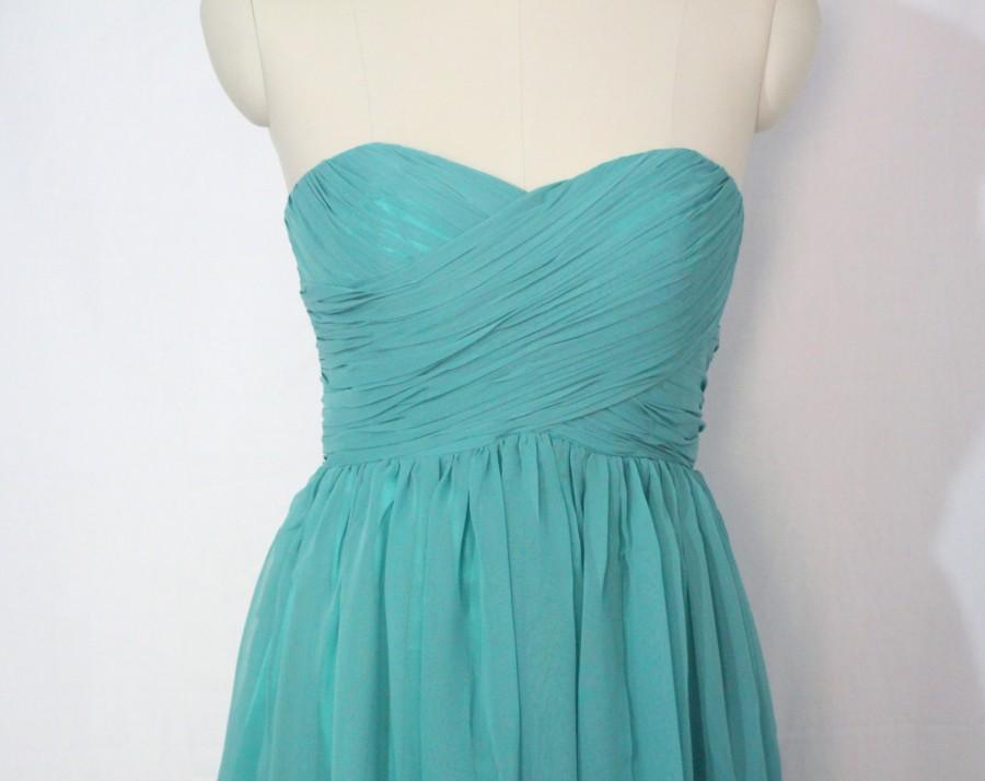 Hochzeit - Mint Green Strapless Bridesmaid Dress Sweetheart Chiffon Short Bridesmaid Dress-Custom Dress