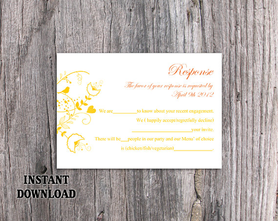 Свадьба - DIY Wedding RSVP Template Editable Text Word File Download Rsvp Template Printable RSVP Cards Yellow Rsvp Card Template Elegant Rsvp Card