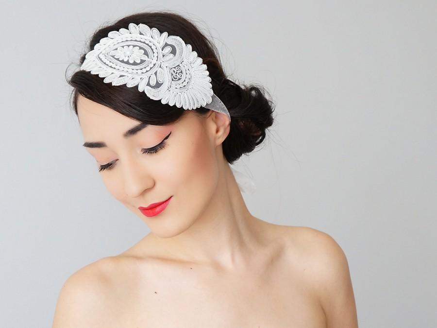 Wedding - Bridal Headband Bridal Headpiece Lace Headband Retro Headband Wedding Accessories Bridal Accessories Lace Headpiece / SERRA