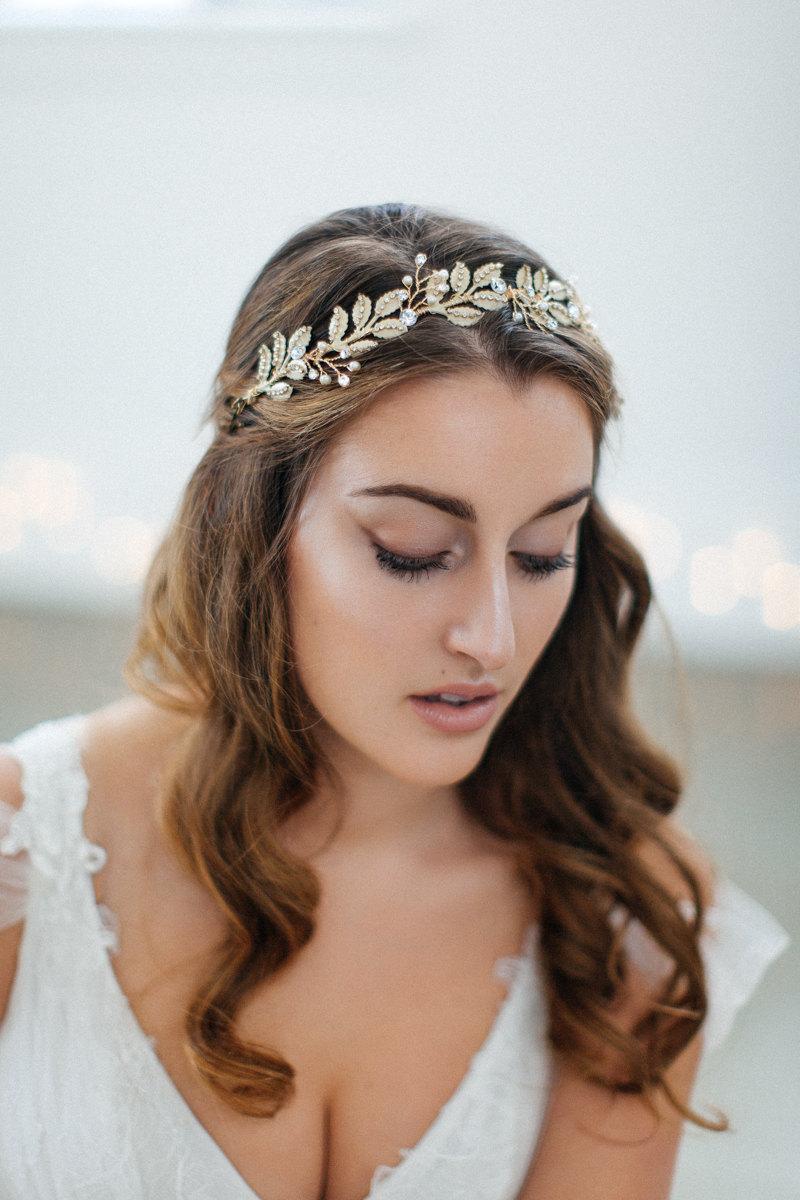 Wedding - Wedding headpiece - crystal bridal headpiece - leaf bridal headpiece - bridal hair vine - ivory crystal headpiece - tiara