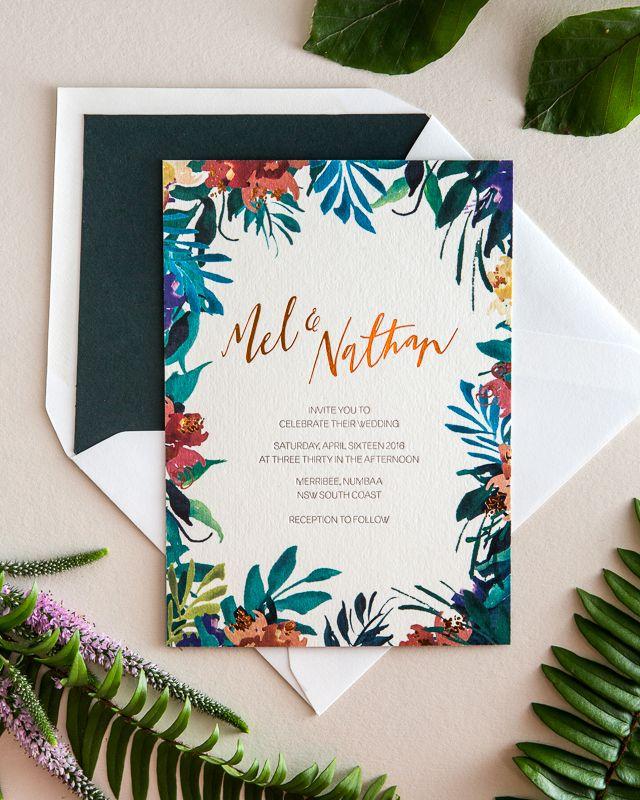 Mariage - Tropical Garden Party Copper Foil Wedding Invitations