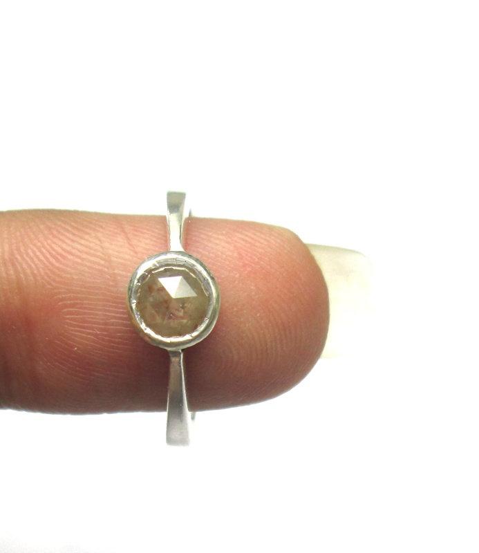Hochzeit - 5MM Round Rose Cut Diamond Ring, 925 Sterling Silver