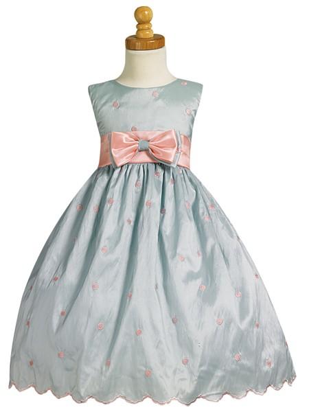 زفاف - Light Blue/Pink Flower Girl Dress - Embroidered Polka-Dot Dress Style: LM559 - Charming Wedding Party Dresses