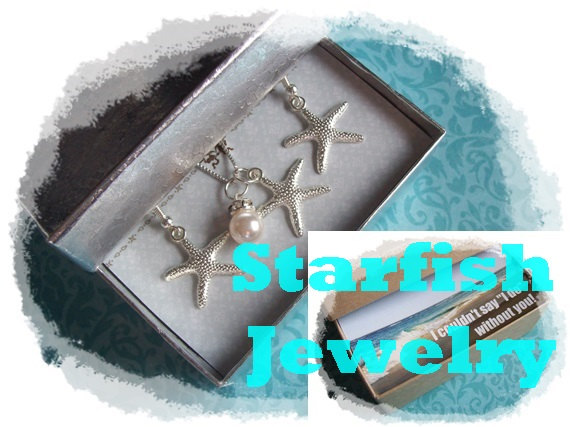 زفاف - STARFISH NECKLACE and EARRINGS - Bridesmaid Jewelry Set - Bridesmaid Necklace Set, Starfish Necklace Beach Wedding Jewelry, Starfish Jewelry