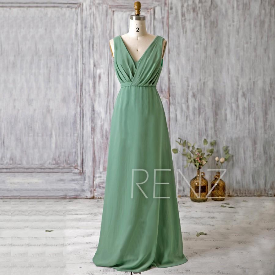 زفاف - 2016 Dark Green Bridesmaid Dress Long, V Neck Wedding Dress, Chiffon Maxi Dress, Open Back Prom Dress, Evening Gown Floor Length (H096)