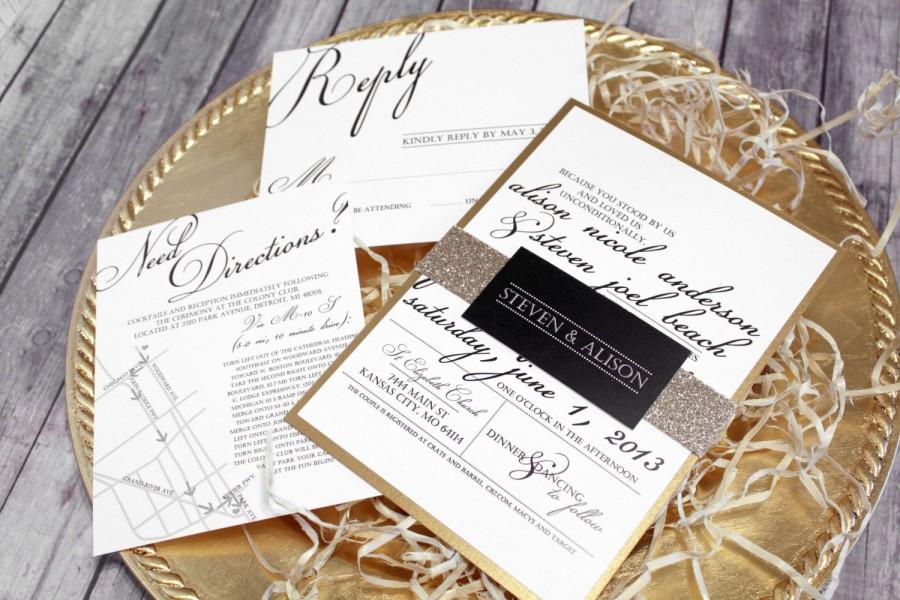 Mariage - Black, White & Gold Wedding Invitation Set – Classic  Modern Wedding Invitations – Custom Elegant Wedding Invite – “Classic Script” Sample