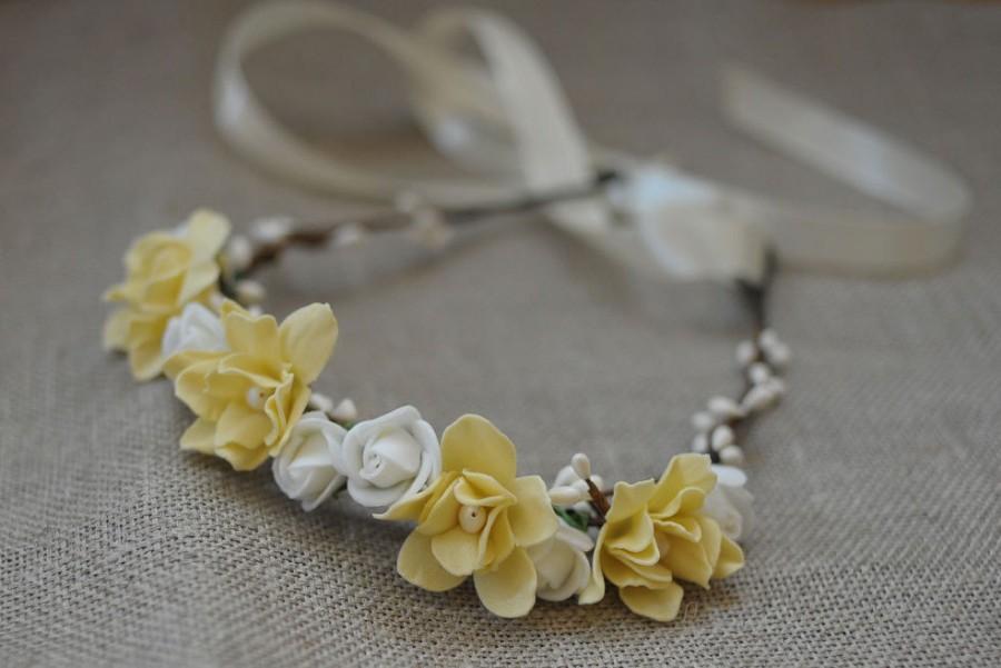 Mariage - flower halo flower crown ivory white headpiece flower wedding flower hair vine crown flower headband head piece wedding wreath wedding crown