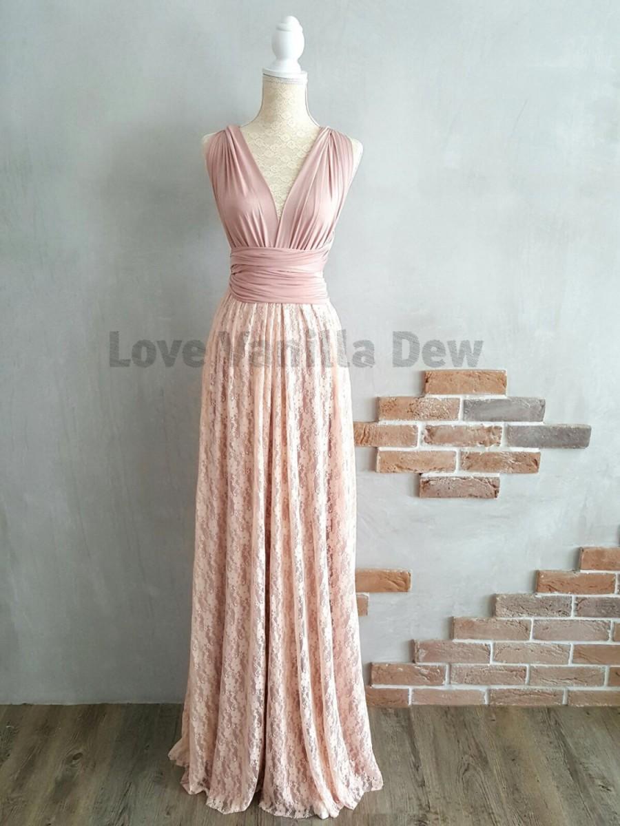 Свадьба - Bridesmaid Dress Infinity Dresses Nude Pink Lace Floor Length Maxi Wrap Convertible Dress Wedding Dress