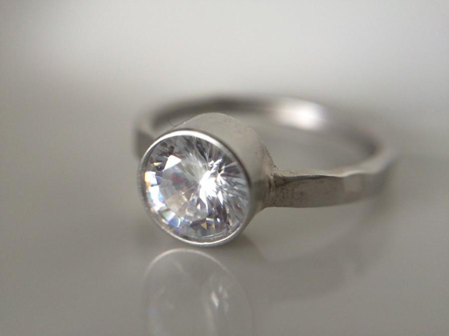 زفاف - 1ct Platinum GIA Diamond Engagement Ring- Hammered Diamond Platinum Engagement Ring- Platinum Diamond Ring