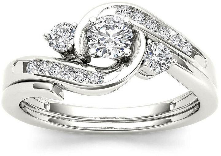Hochzeit - MODERN BRIDE 1/2 CT. T.W. Diamond 10K White Gold 3-Stone Bypass Ring Set