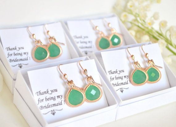 Свадьба - Mint Bridesmaid Earrings Green Bridesmaid Mint Wedding Jewelry Mint Drop Earrings Dangle Necklace Jewelry Bridesmaid Gift Set Of 4 5 6 7 8 9