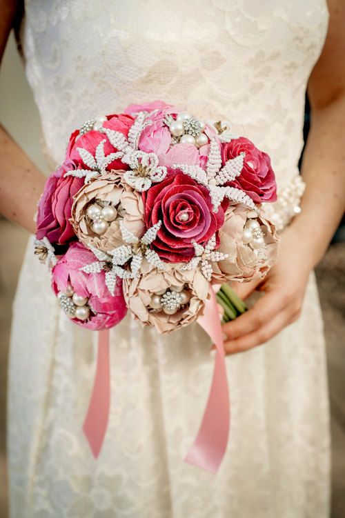 زفاف - Wedding Bouquet Made To Order - A GARDEN ROMANCE -Whimsical Delights Collection - Handmade Silk Flowers And Sparkling Rhinestone Brooches