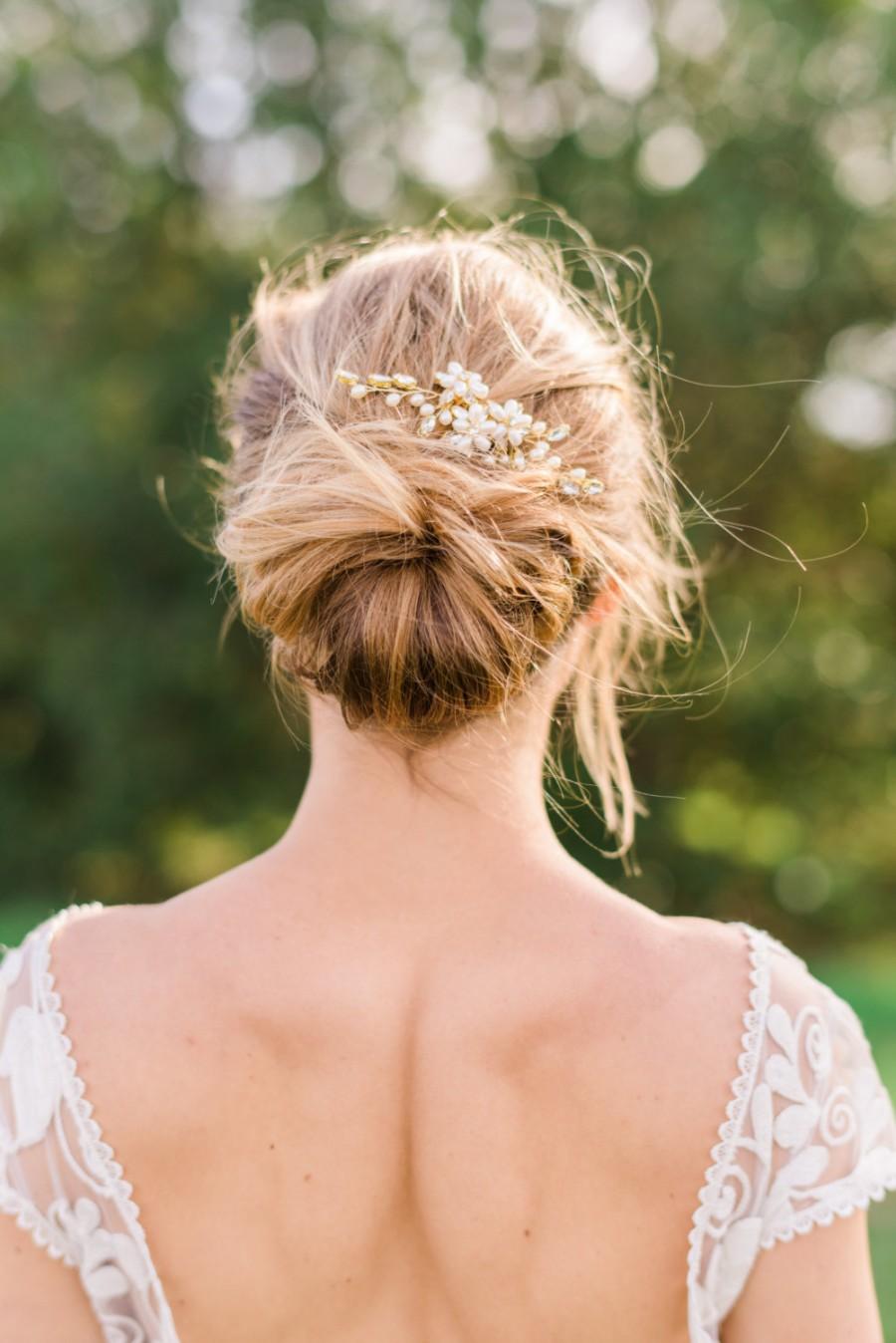 Wedding - Freshwater Pearl Hair Comb  Hair Comb Beaded Hair Comb Crystal Hair Comb Bridal Hair Comb Gold Hair Comb Bridal Headpiece #141