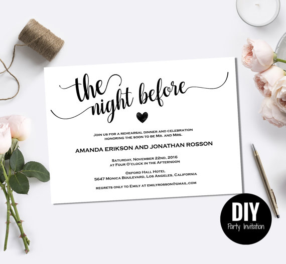 Свадьба - Rehearsal dinner invitations the night before 