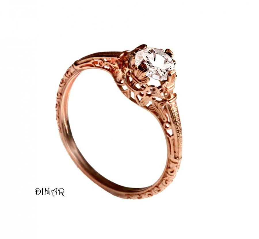 Wedding - Vintage Morganite Engagement ring, 14k rose gold morganite lace ring, light Peach Pink Morganite , alternative engagement ring, promise ring