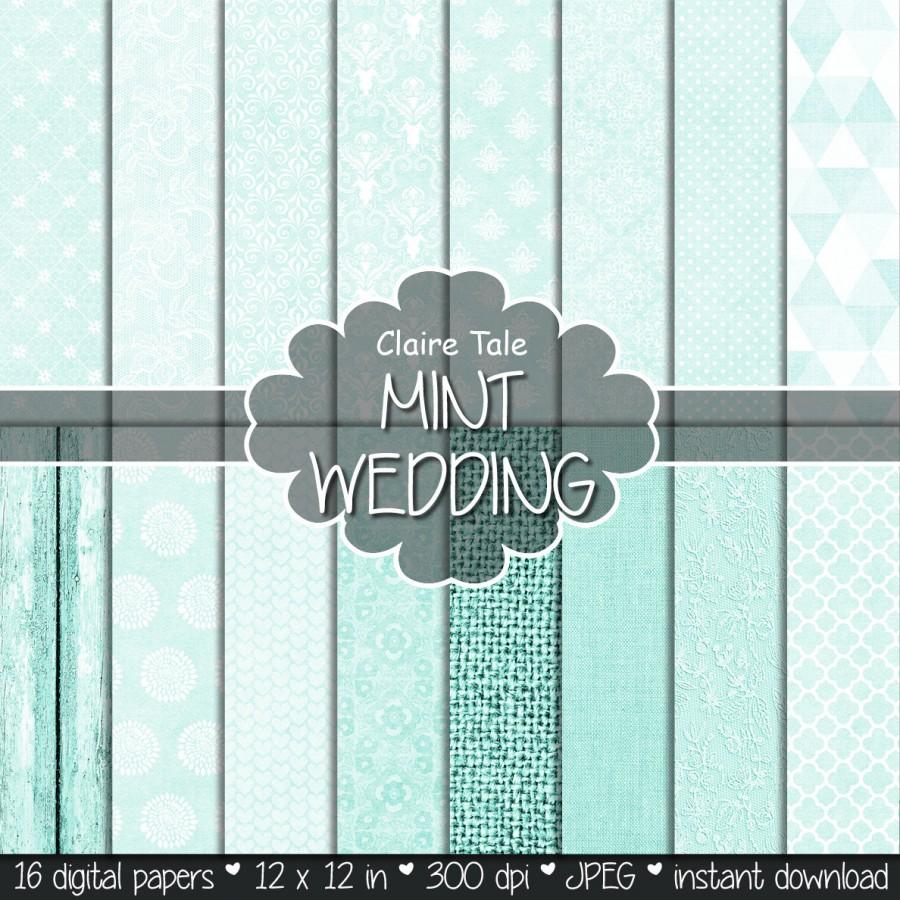 زفاف - Mint wedding paper, Mint digital paper, Mint printable background, Mint wedding printable invitation paper, Mint scrapbooking cards paper