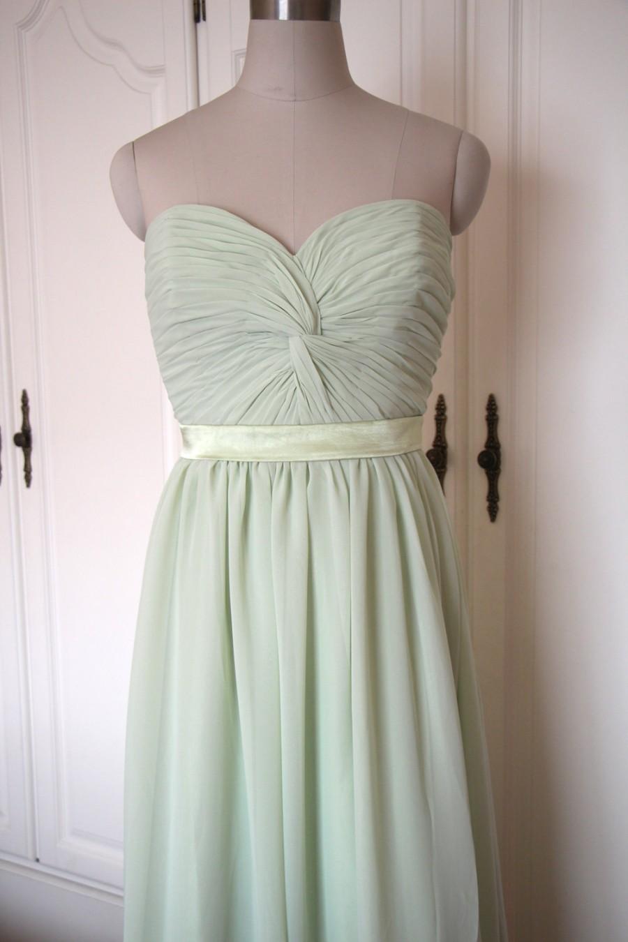 Свадьба - Mint Green Sweetheart Bridesmaid dress Floor-length Chiffon strapless Bridesmaid Dress-Custom Dress