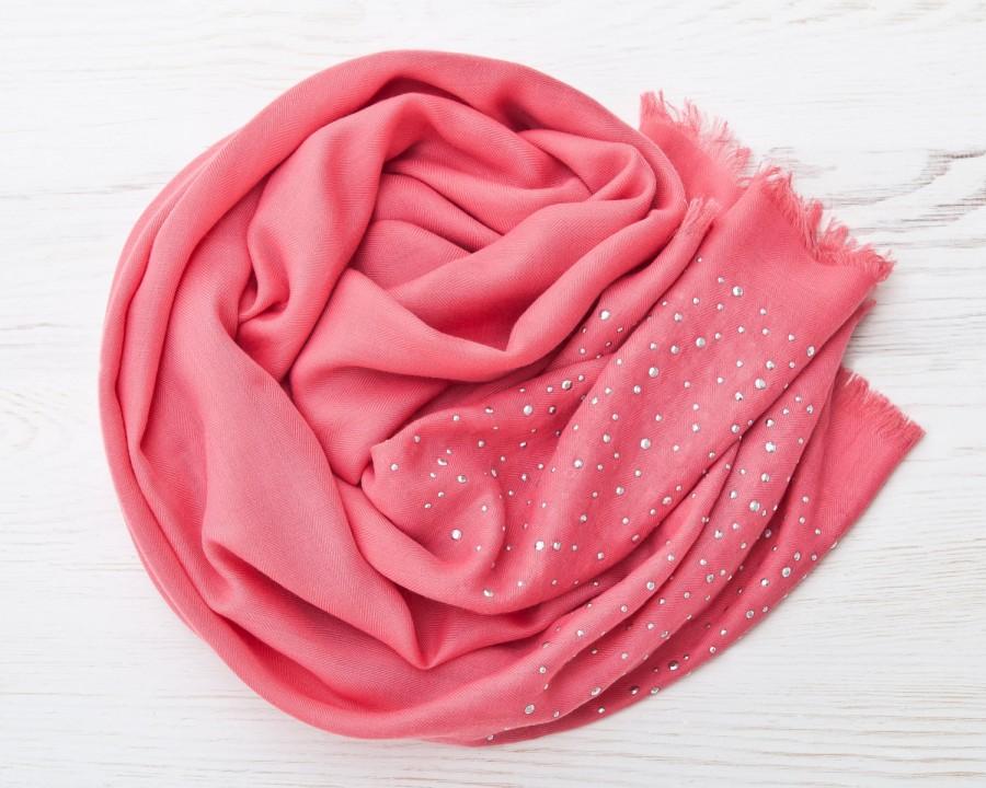 Свадьба - Pink Pashmina Scarf with Rhinestones Fashion Scarf Large Women Scarf Mothers Day Gift Wrap Scarf Valentines Day Gift Poncho Wrap