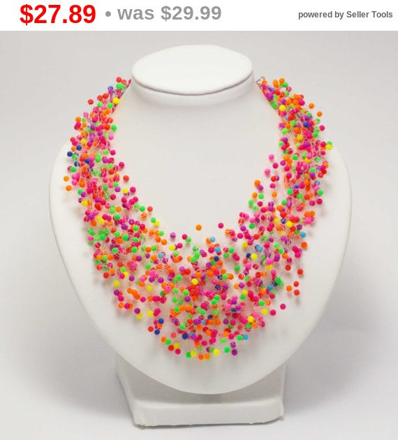 Wedding - SALE Colour neon Necklace multistrand choker Beads crochet  mixed colorful jewelry summer art trending funny bridesmaid gift amazing idea