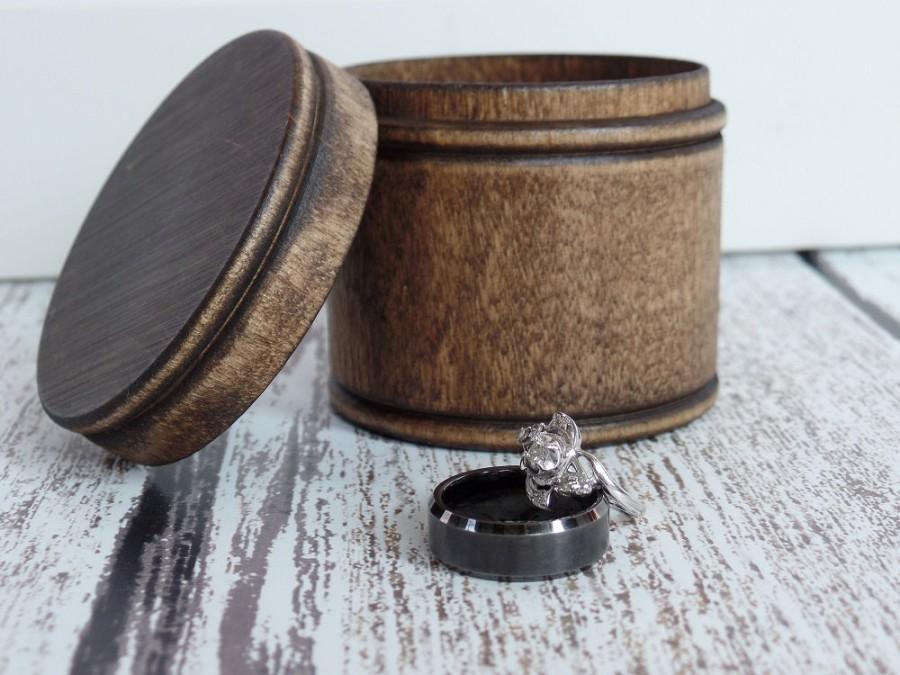 Wedding - Rustic Wood Ring Box Ring Bearer Box Alternative Keepsake Ring Box Dark Walnut Wood Box Rustic Wedding Ring Box Round Box Country Wedding
