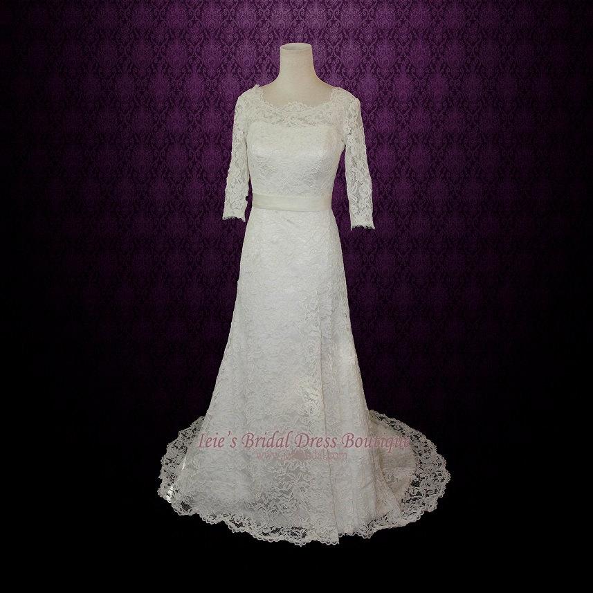 زفاف - Vintage Modest Lace Wedding Dress with Long Sleeves 