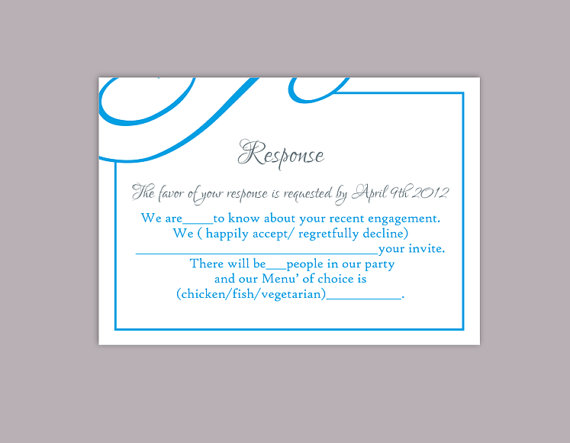 Hochzeit - DIY Wedding RSVP Template Editable Text Word File Download Printable RSVP Cards Aqua Rsvp Card Template Blue Rsvp Card