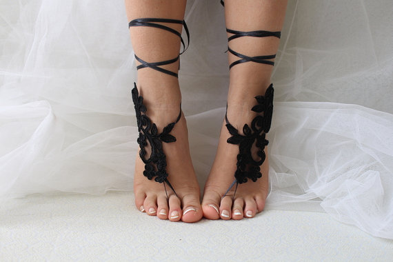 Wedding - bridal accessories, black,lace, wedding sandals, shoes, free shipping! Anklet, bridal sandals, bridesmaids, wedding gifts.......