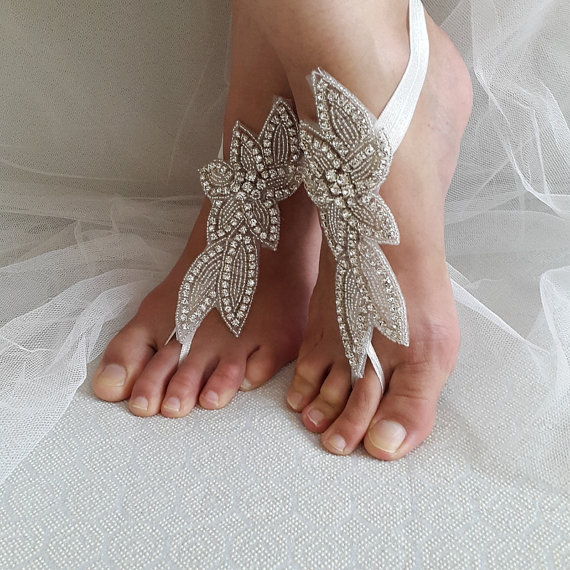 Свадьба - rhinestone,silver, wedding sandals,bridal anklet,beach sandals,, free shipping!